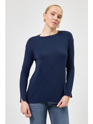 Rays Lacivert Bisiklet Yaka Yan Yırtmaçlı Tunik 8229A