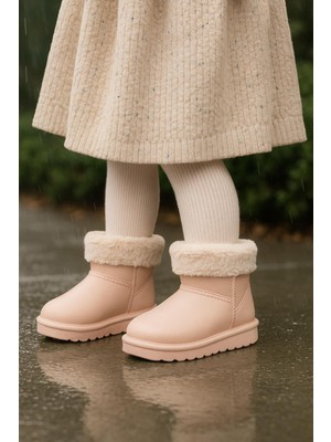 Tonny Black Kız Çocuk Pudra Renk Kürklü Sıcak Astarlı PVC Bot Düz Topuklu Rahat Tasarım