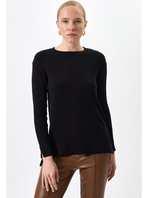 Rays Siyah Bisiklet Yaka Yan Yırtmaçlı Tunik 8229A