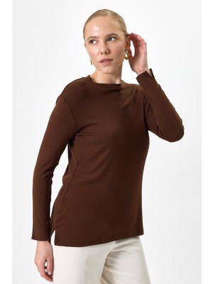 Rays Kahverengi Bisiklet Yaka Yan Yırtmaçlı Tunik 8229A