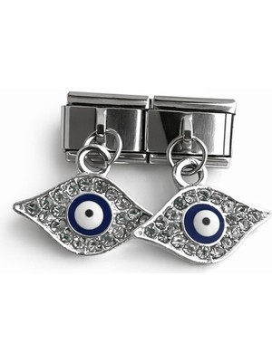 Hector Co Jewellery Taşlı Nazar Göz Figürlü Italyan Charm | Sallantılı Paslanmaz Çelik Bileklik Ucu