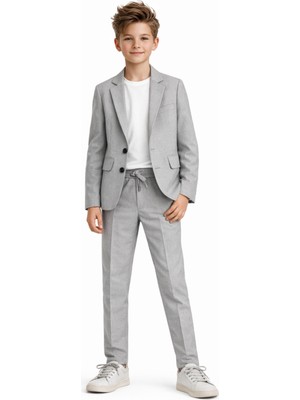 Ahengim Erkek Çocuk Casual Slim Fit Takım Elbise 7 Yaş Özel Günler İçin Gri Renk AK2850
