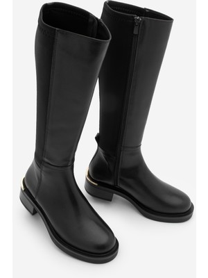 Marjin Kadın Streçli Fermuarlı Günlük Çizme Marus Siyah