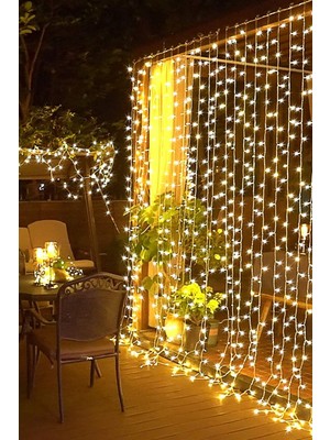 2.5x2.5 M Çok Fonksiyonlu Perde LED Kablolu Fişli 10 Saçaklı 200 LED