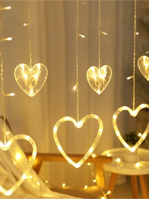 Kalp Model Dekoratif LED Işık Perde, Sarı Fişliürün Parlaklığı