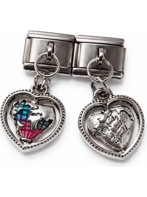 Poseidons Jewellery Italyan Charm Dünya Kalp Figürlü Sallantılı Modüler Bileklik Charmı