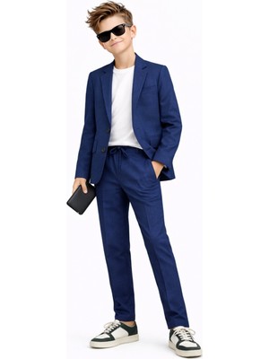 Ahengim Erkek Çocuk Casual Slim Fit Takım Elbise 8 Yaş İndigo Renkli Özel Günler İçin Şık Tasarım-AK2850