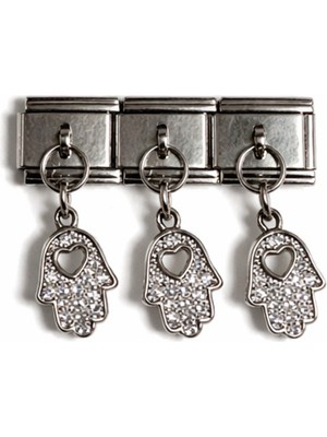 Hector Co Jewellery Taşlı Fatma Ana Eli (Hamsa) Figürlü Italyan Charm – Çelik Bileklik Uyumlu Sallantılı Charm