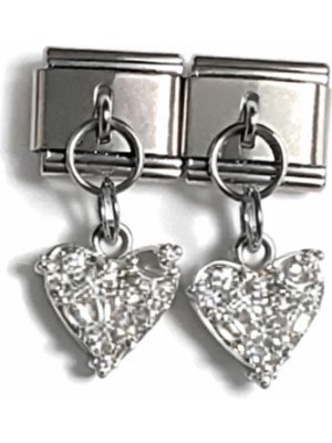 Hector Co Jewellery Taşlı Kalp Figürlü Italyan Charm – Çelik Bileklik Uyumlu Sallantılı Charm