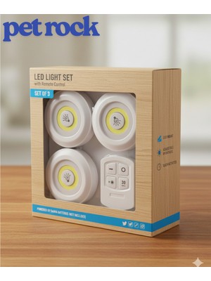 3'lü Kumandalı Kablosuz LED Spot Işıldak Seti, Yapışkanlı, Pilli, Modern Tasarım