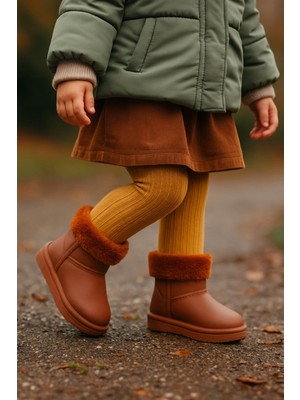 Tonny Black Kız Çocuk Kahve Içi Kürklü Sıcak Astarlı Çocuk Pvc Bot