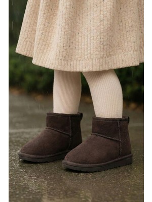 Tonny Black Kız Çocuk Kahve Süet Görünümlü Bot İç Kürklü Poli Taban Düz Topuklu Konforlu Yapı