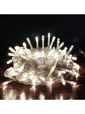 100 Lü LED Fişli Işık Seti, Beyaz Yılbaşı Ağaçı Süsü, 8 Fonksiyonlu