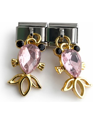 Poseidons Jewellery Pembe Taşlı Balık Figürlü Italyan Charm – Italyan Bileklik Uyumlu