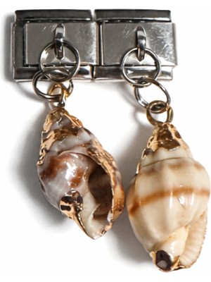 Poseidons Jewellery Doğal Deniz Kabuğu Figürlü Italyan Charm – Çelik Bileklik Uyumlu Sallantılı Charm