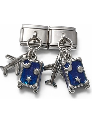 Poseidons Jewellery Italyan Charm Valiz ve Uçak Figürlü Sallantılı Modüler Bileklik Charmı