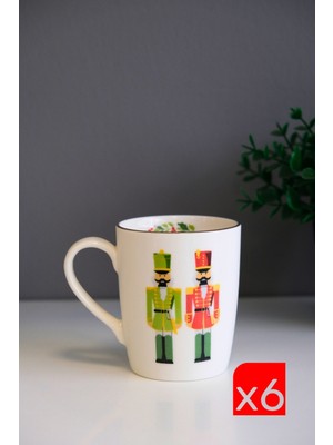 Tabak Evi Porselen Altın Yaldızlı Kurşun Asker Kulplu Mug Kupa 9cm 220ML 6 Lı