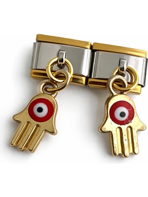 Poseidons Jewellery Nazar Boncuğu El (Hamsa) Figürlü Italyan Charm | Altın Renk Sallantılı Bileklik Ucu