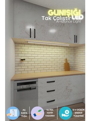 Mutfak Tezgahı Altı LED Işık Bar 1m, Aç/kapa, Günışığı, Yapışkanlı, Şık ve Pratik