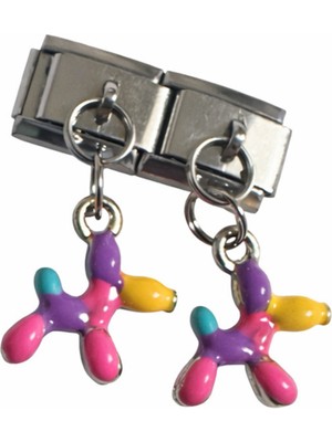 Hector Co Jewellery Renkli Balon Köpek Figürlü Italyan Charm – Çelik Bileklik Uyumlu Sallantılı Charm