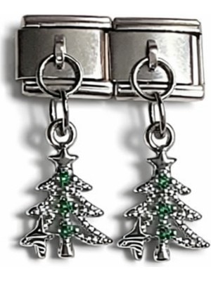 Poseidons Jewellery Taşlı Çam Ağacı Figürlü Italyan Charm – Çelik Bileklik Uyumlu Sallantılı Charm