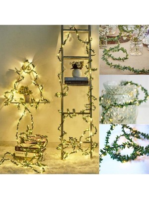 Yapay Tel Yaprak Şerit Sarmaşık Süs, 3 Metre, LED Işıklı, Dekoratif Ürün