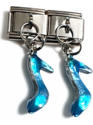Poseidons Jewellery Topuklu Ayakkabı Figürlü Mavi Italyan Charm – Çelik Bileklik Uyumlu Sallantılı Charm