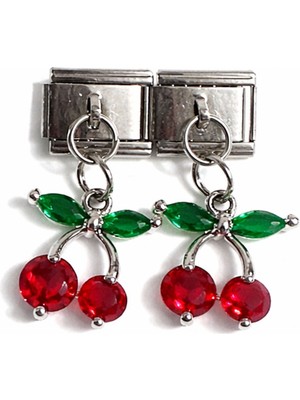 Hector Co Jewellery Kiraz Figürlü Taşlı Italyan Charm – Çelik Bileklik Uyumlu Sallantılı Charm