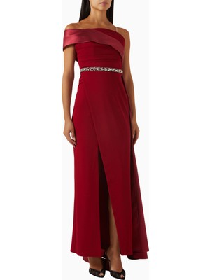 Ac By Aanchal Chanda Embellished Off-Shoulder Scuba Kristal Işlemeli Kadın Elbise