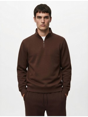 Koton Pamuklu Uzun Kollu Yarım Fermuarlı Dik Yaka Sweatshirt