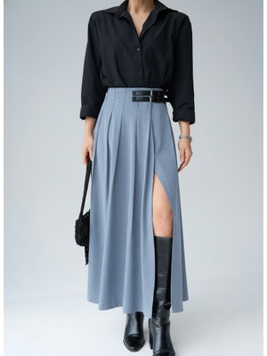 Saphyr Premıum Deri Kemer Detaylı Yırtmaçlı Etek