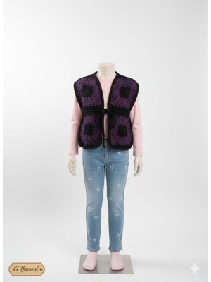 Linas Collection El Yapımı Çocuk Motif Detaylı Trend Yelek 6-8 Yaş