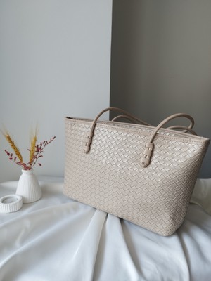 Vivazzaluxe Vintage Model Örgü Desen Deri Büyük Boy Kadın El, Kol, Omuz Çanta