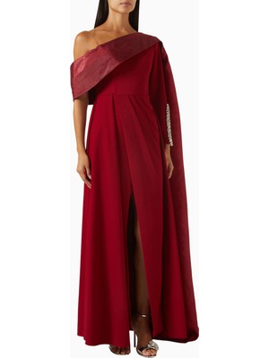 Ac By Aanchal Chanda Asymmetric Cape Gown Asimetrik Pelerinli Organze Kadın Elbise