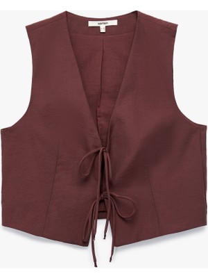 Koton Modal Kumaş Fiyonklu Önden Bağlama Detaylı Crop Yelek