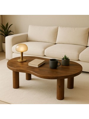 Trihome Modern Tasarımlı Masif Ahşap Orta Sehpa Minimal ve Şık Masif Ahşap Sehpa Doğal Dokulu