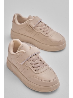 Tonny Black Çocuk Unisex Bej Faylon Hafif Taban Bağcıklı Günlük Spor Ayakkabı