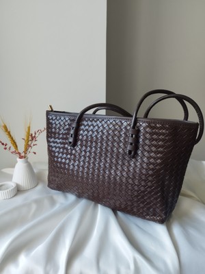 Vivazzaluxe Vintage Model Örgü Desen Deri Büyük Boy Kadın El, Kol, Omuz Çanta