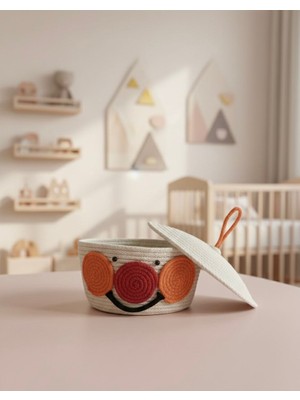 Sistaful Kapaklı Palyaço Dekoratif Çocuk Odası Sepeti – Figürlü Hasır Saklama Sepeti