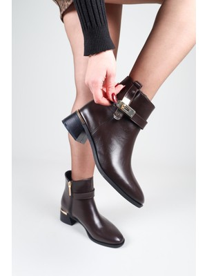 Birikon Osetya Kilit Aksesuarlı Bot Kahverengi