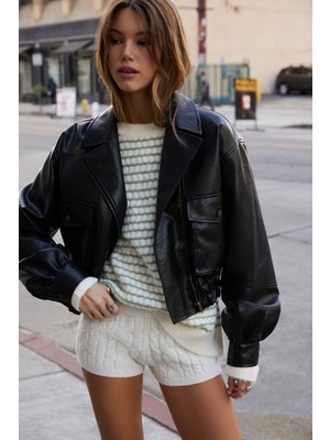 F21 Suni Deri Bomber Ceket