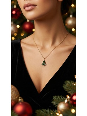 Glossy Jewelery Yılbaşı Çam Ağacı Figürlü Sallantılı Çelik Kolye