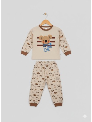 Selvira Unisex Koala Hello Cute Bebek Eşofman/pijama Takımı | Gökkuşağı Desenli Alt Üst Kombin