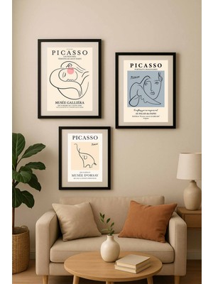 Koi Art Design Picasso Tabloları Çerçeveli Duvar Dekoru Salon Yatak Odası Için 3lü Tablo Seti