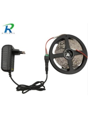 5 Metre Beyaz 3 Çipli Hazır LED Şerit Seti Tak ve Çalıştır 12V Trafolu