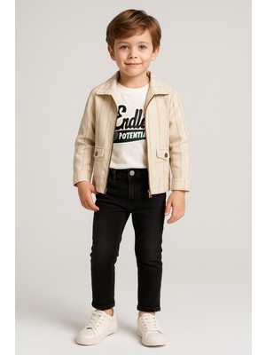 Selvira Erkek Çocuk Ceketli 3’lü Takım – Baskılı Tişört, Pantolon ve Ceket Seti