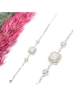 Canka İri Baget Taş Bileklik Beyaz Altın Kaplama