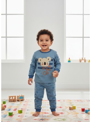 Selvira Unisex Koala Hello Cute Bebek Eşofman/pijama Takımı | Gökkuşağı Desenli Alt Üst Kombin