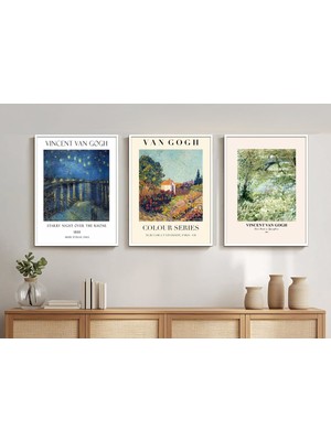 Koi Art Design Modern Siyah/beyaz Premium Quality Çerçeveli 3’lü Tablo Seti | Van Gogh