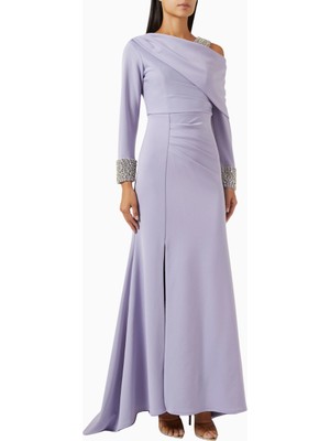 Ac By Aanchal Chanda Asymmetrical Embellished Taş Işlemeli Kuyruklu Mor Couture Kadın Elbise